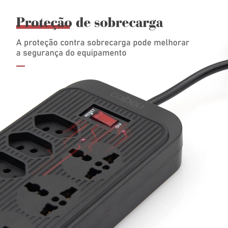 Extensão com USB, Filtro de Linha, Extensão Elétrica, USB Tipo C 2M , Filtro de Linha Brasil, Plugue, Tomadas de Água - V-trine